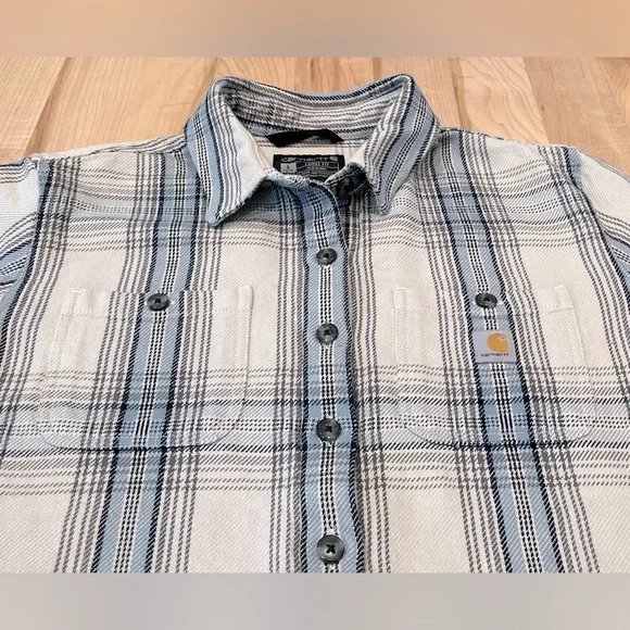 Carhartt Women’s Loose Fit Twill Long Sleeve Shirt Jacket - Blue / Gray, Size L - Picture 5 of 15